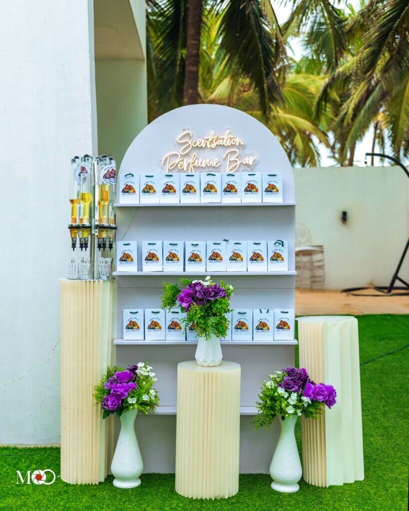 Beach party in Lagos Ilashe with guests enjoying music, food and ocean view