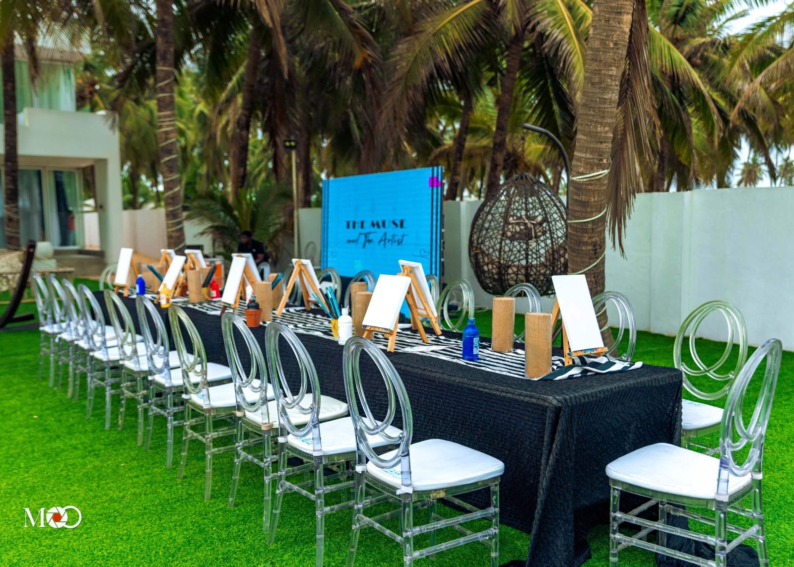 Beach party in Lagos Ilashe with guests enjoying music, food and ocean view